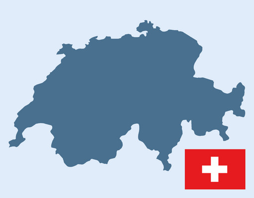 Länderumriss Schweiz mit Nationalfahne unten rechts