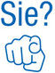 Clipart Finger zeigt auf Betrachter, darüber steht "Sie?"