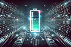 futuristisches Bild mit einem leuchtenden holografischen Batteriesymbol