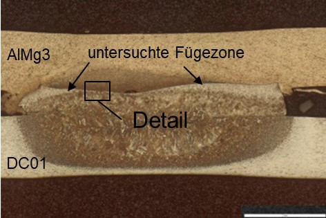 Lichtmikroskopische Aufnahme einer untersuchten Fügezonenstruktur