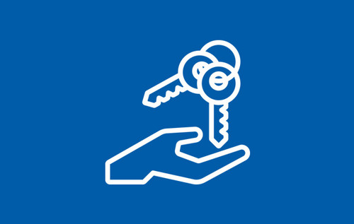 Clipart Logo Hand mit zwei Schlüsseln auf blauem Hintergrund