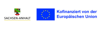 Wappen von Sachen-Anhalt, daneben EU-Fahne mit Schriftzug Kofinanziert von der Europäischen Union