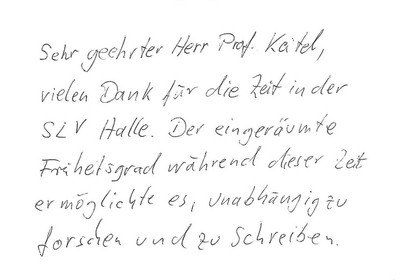 Handschriftliche Widmung: Sehr geehrter Herr Prof. Keitel, vielen Dank für die Zeit in der SLV Halle. Der eingeräumte Freiheitsgrad während dieser Zeit ermöglichte es, unabhängig zu forschen und zu schreiben. Tobias Broda, Juni 2024
