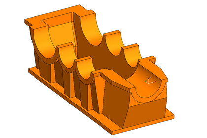 Ein orangenes CAD-Modell zeigt ein Beispiel eines Demonstrators, welcher additiv gefertigt werden soll.