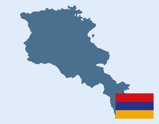 Länderumriss Armenien mit Nationalfahne unten rechts
