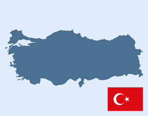 Länderumriss Türkei mit Nationalfahne unten rechts
