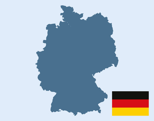 Länderumriss Deutschland mit Nationalfahne unten rechts